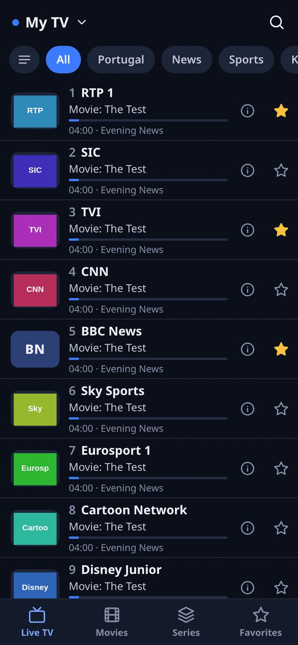 Live TV list with what's on now